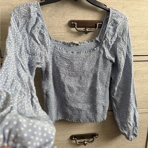 American Eagle Outfitters Light Blue Polka Dot Blouse